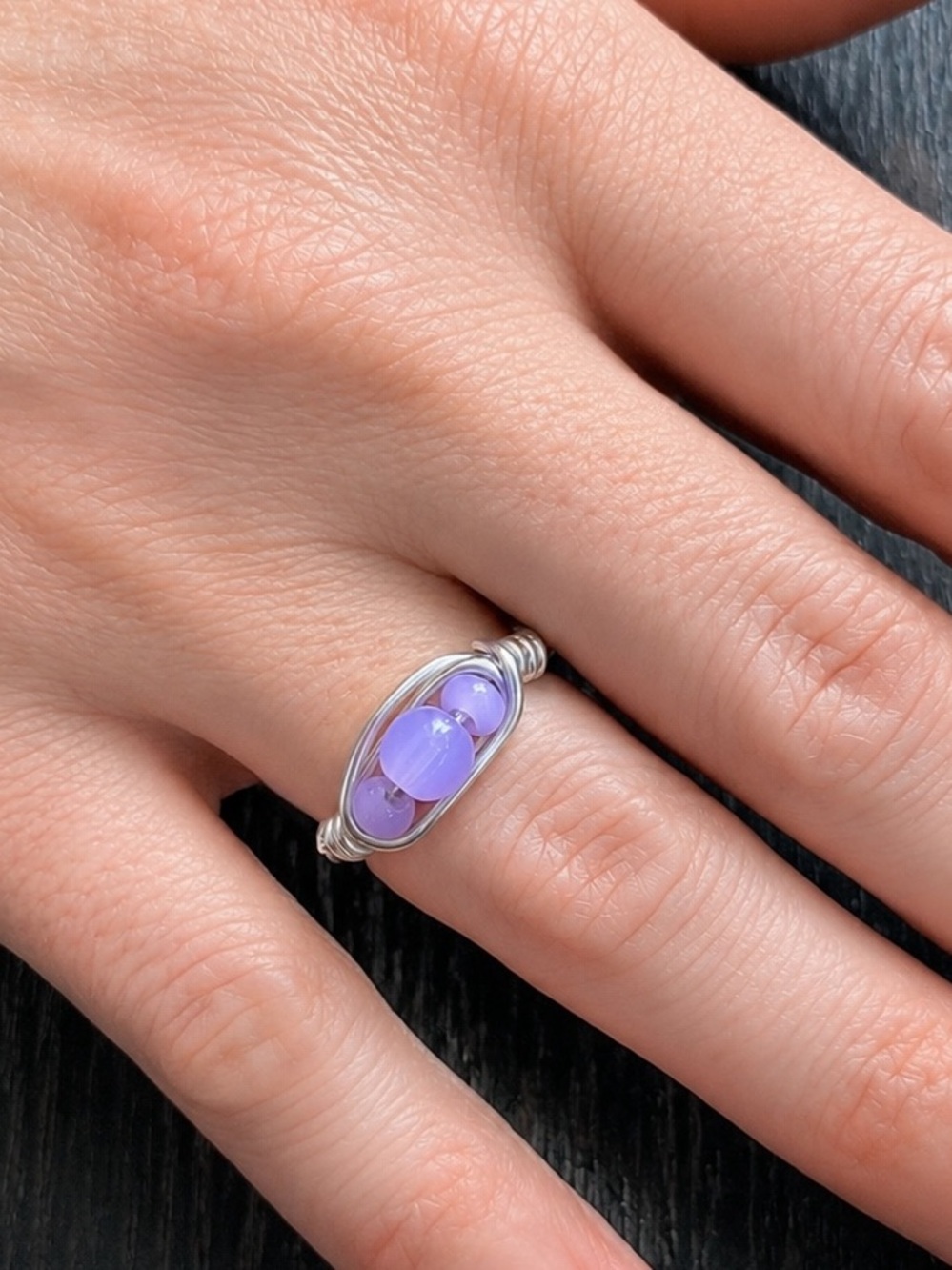Sterling Wire-Wrap Lavender Bead Ring - Women Jewelry